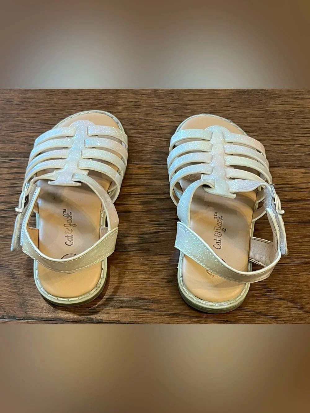 Adorable Cat & Jack Girls' Glitter White Strappy Sandals - Size 7